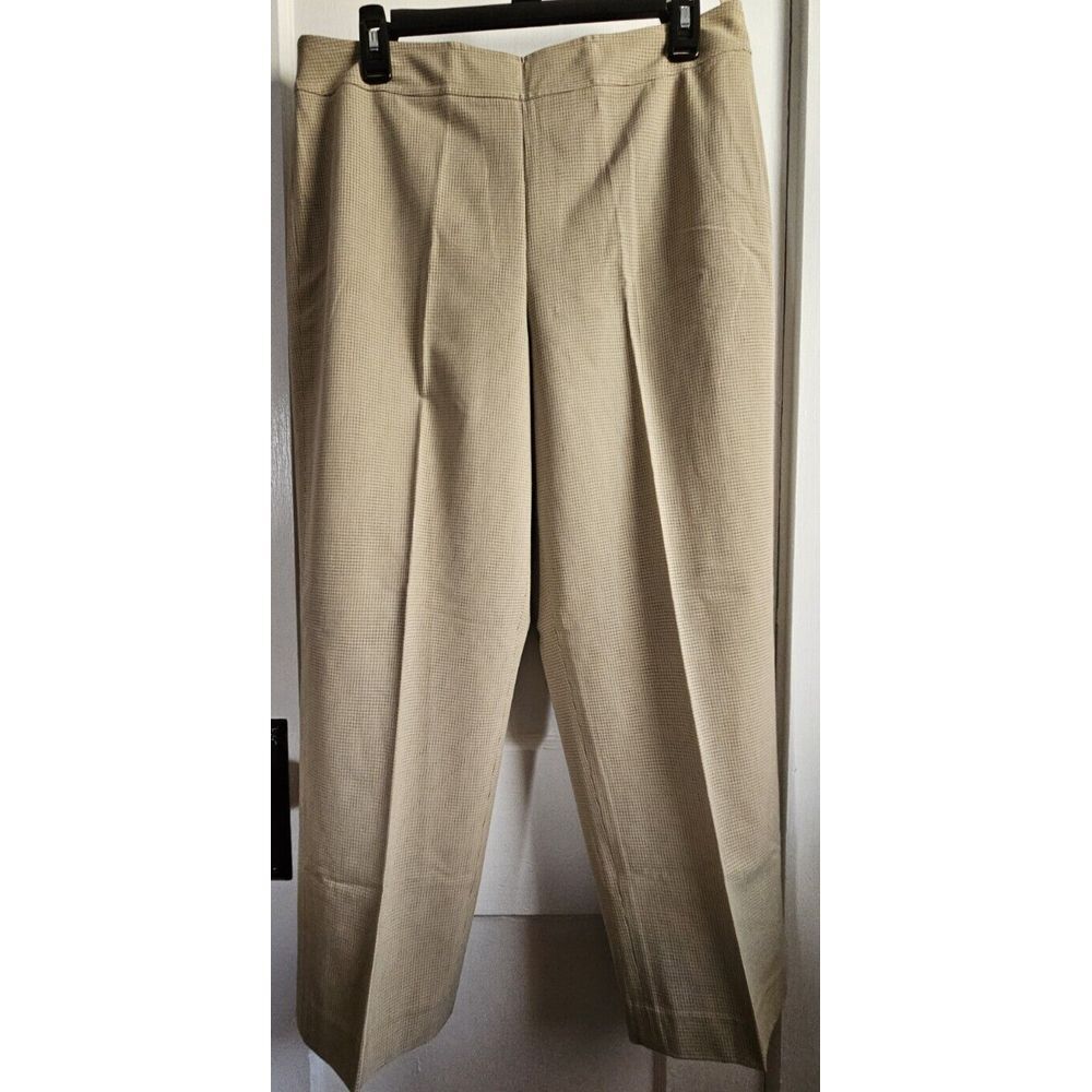 Talbots Stretch beige/black  plaid side zipper dress pant Sz 12 side slit legs‎